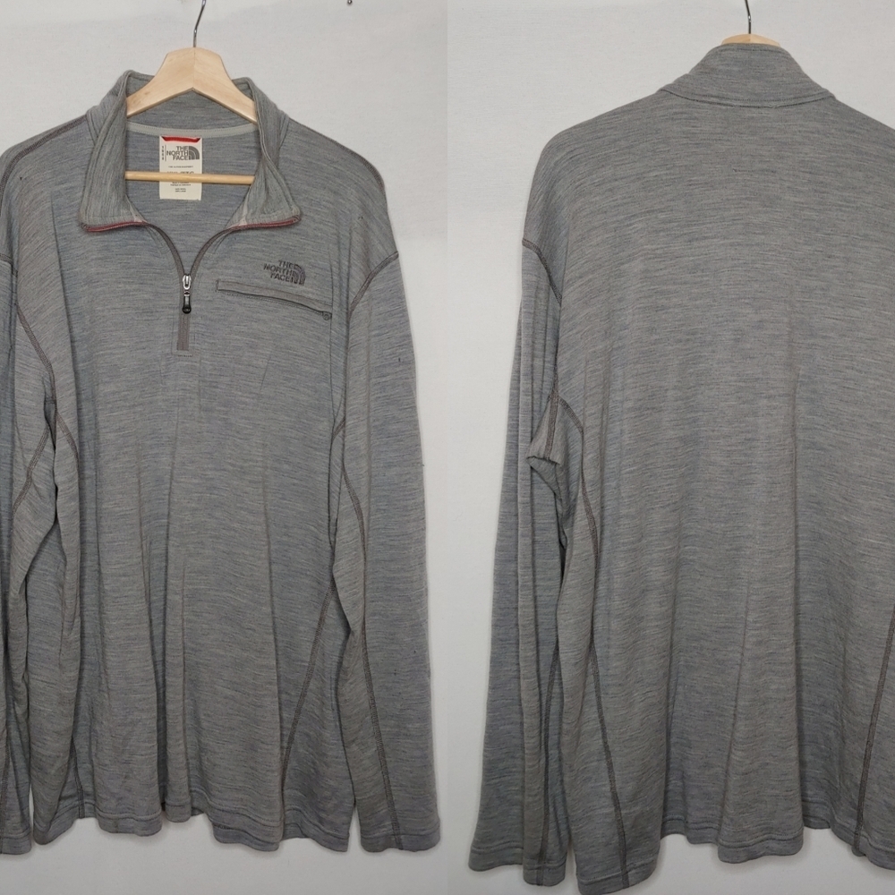 The North Face 1/4 Zip Merino Wool Pullover Gray Long‎ Sleeve XXL Flaws